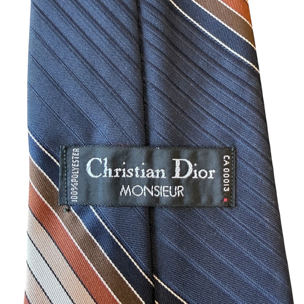 Dior Men's Navy and Tan Striped Tie
